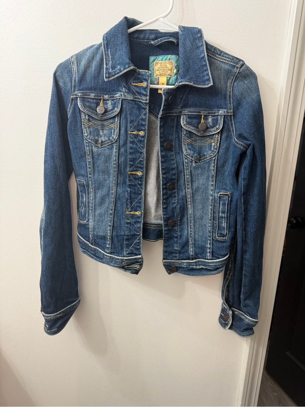 Abercrombie & Fitch Distressed Dark Blue Denim Jacket